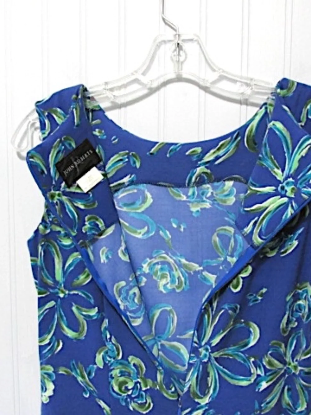 John Roberts Azure Blue Green Floral Sleeveless Summer Sheath Dress, Size S - Picture 6 of 9